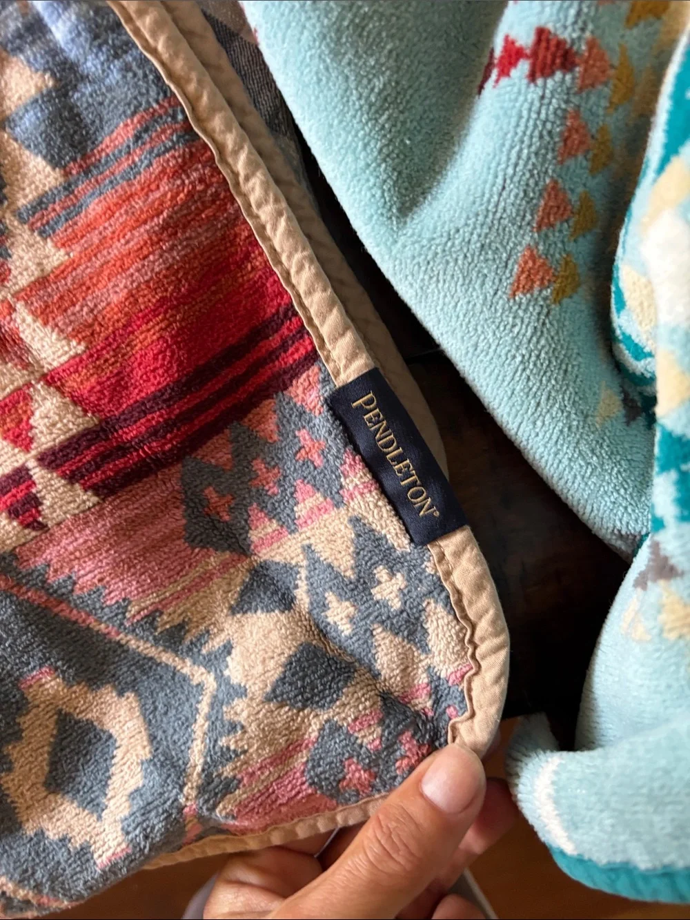 Kids Hooded Poncho Towels - Aqua Tribal Print